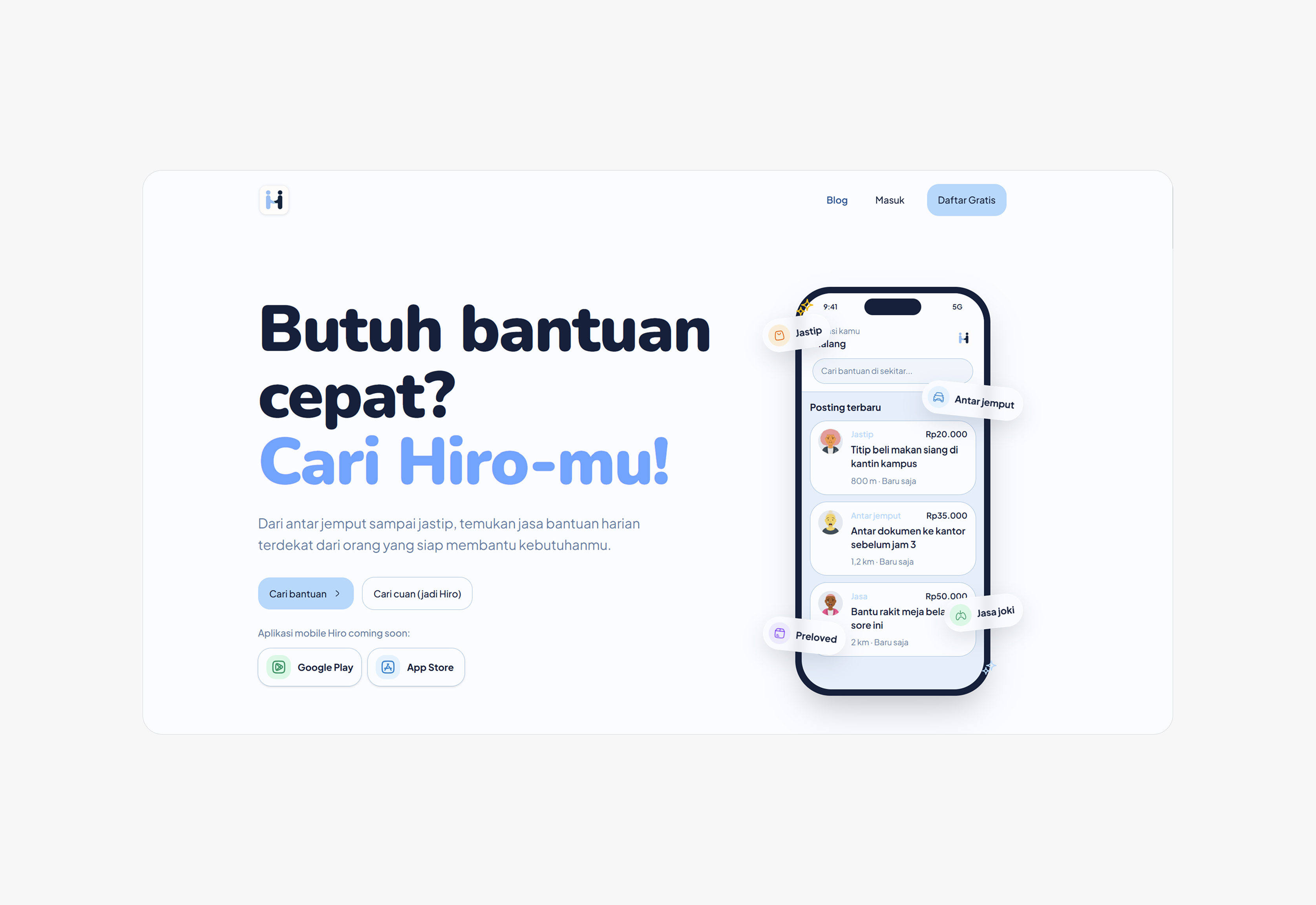 Screenshot of the Hiro daily task marketplace platform