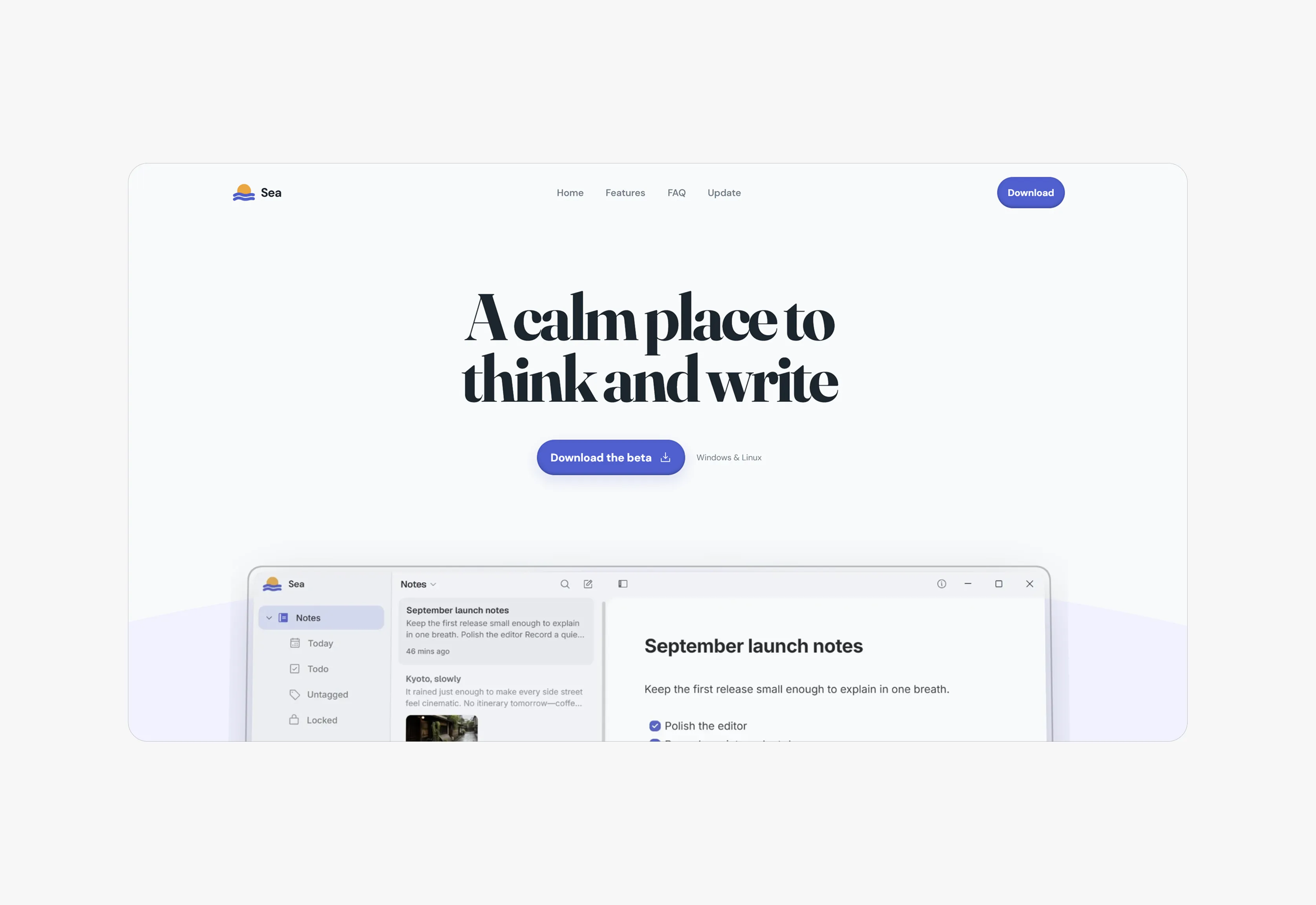 Screenshot of the Sea private note-taking desktop app