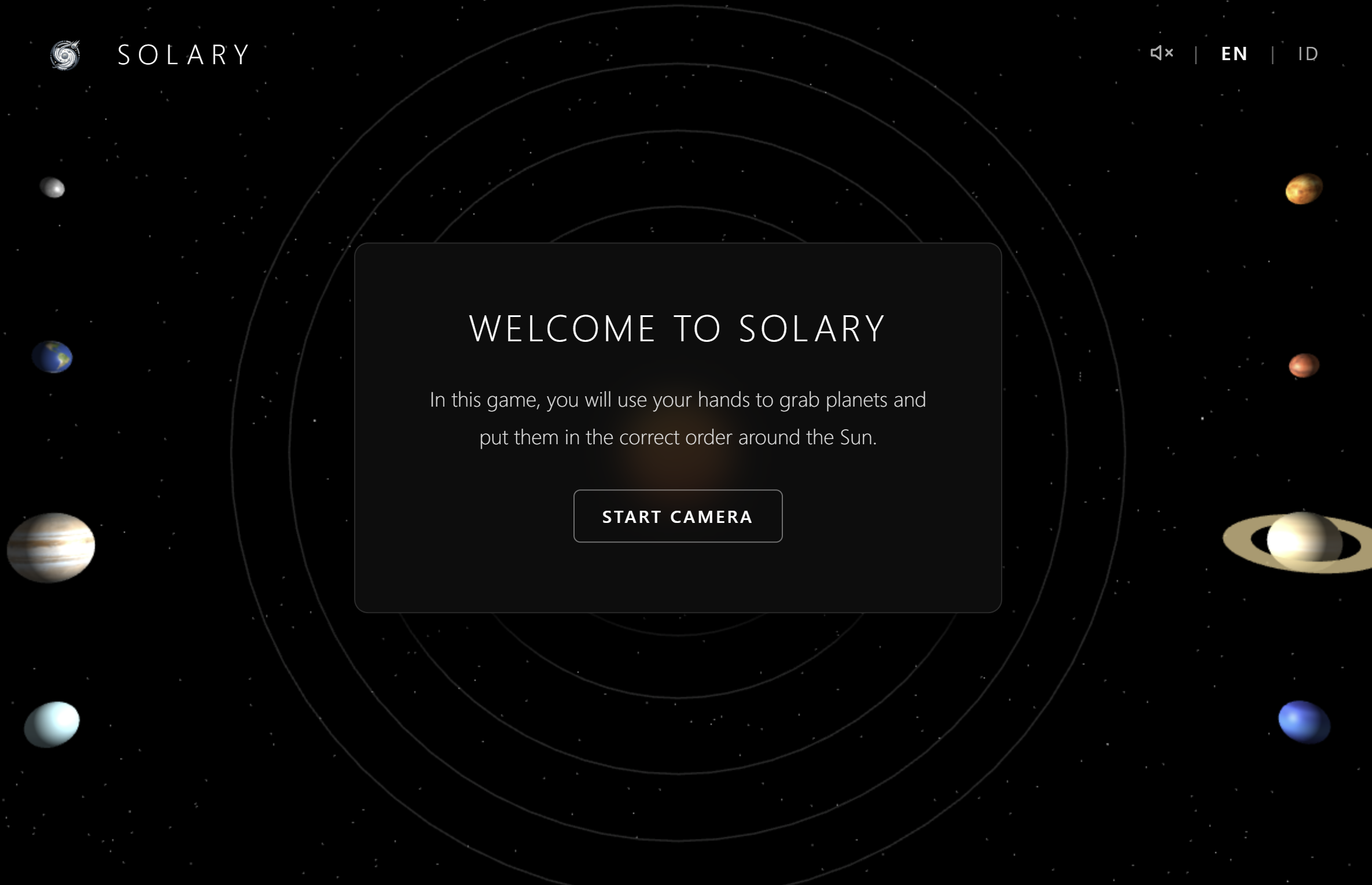 Screenshot of the Solary solar system learning game